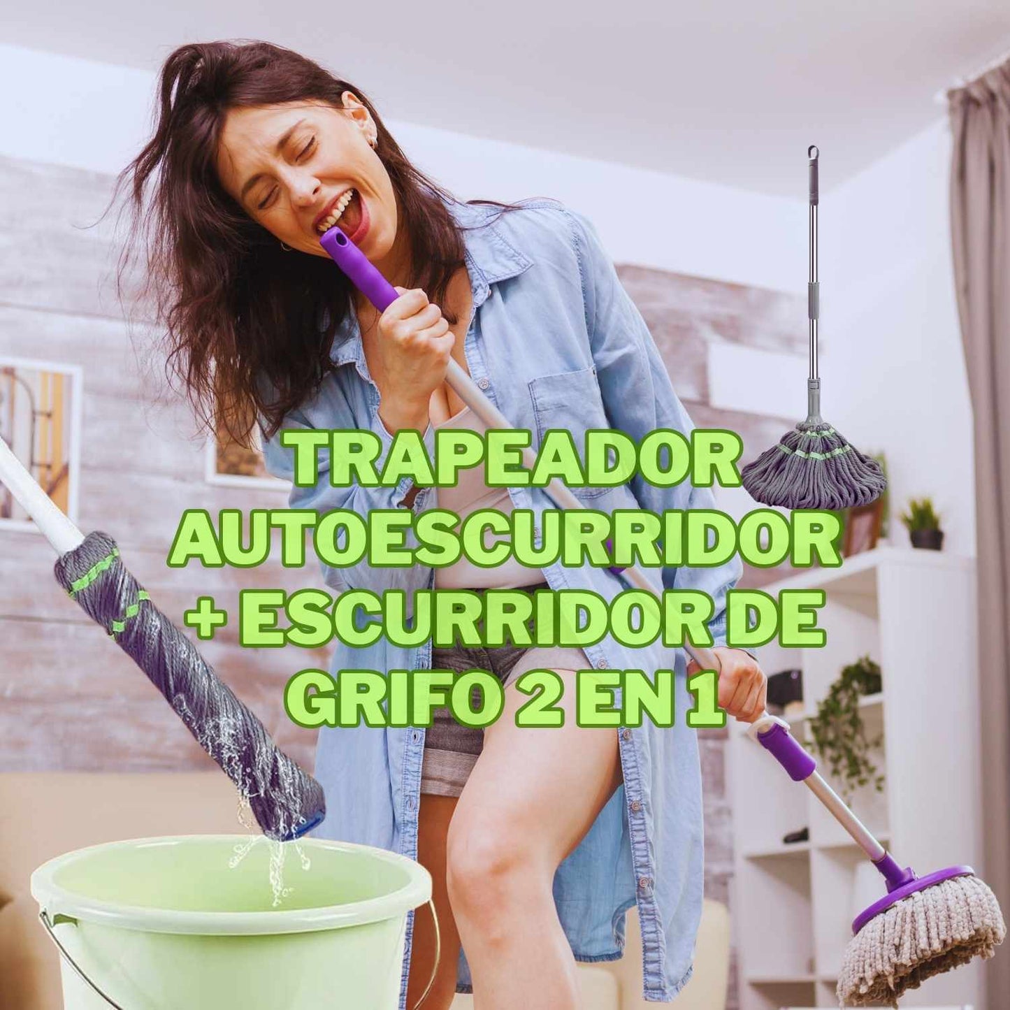 Trapeador Autoescurridor 2 en 1 + Escurridor para Grifo Multifunción ✅