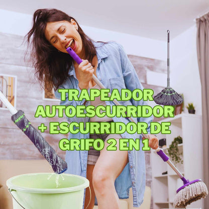 Trapeador Autoescurridor 2 en 1 + Escurridor para Grifo Multifunción ✅